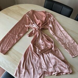 Pink satin robe bachelorette or bridal shower